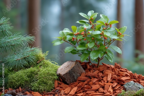 Lush forest garden scene