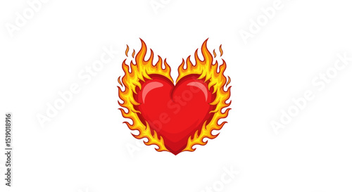 Cartoon Red Heart Surrounded by Flames Illustration
