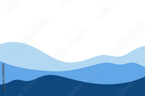 Abstract blue sea waves on a white background. Endless undulating shapes of water. Background element, flat design, vector. Modern minimalistic background for banners, posters with space for text