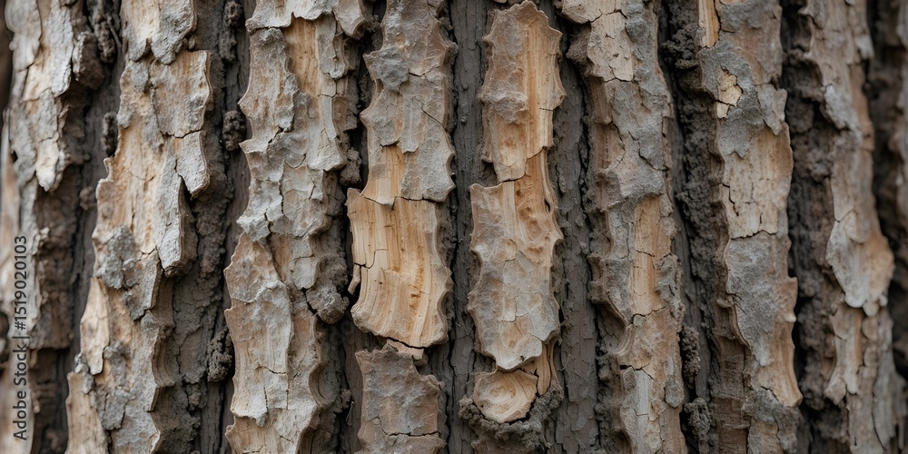 Obraz premium Tree bark close-up showcasing cracked texture with earthy tones and natural grain pattern