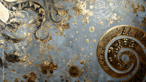 fine art series promo | mythic rebirth | melancholic beauty | gold and ivory | flattened dimension | gold spirals | decorative robe pattern | gold leaf application | romantic decay | vienna secession