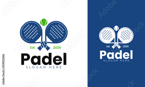 Padel logo design. Sport symbol with racket and ball tennis concept for club or team