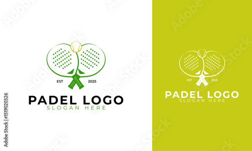 Padel racket logo design. Sport symbol for paddle tennis tournament