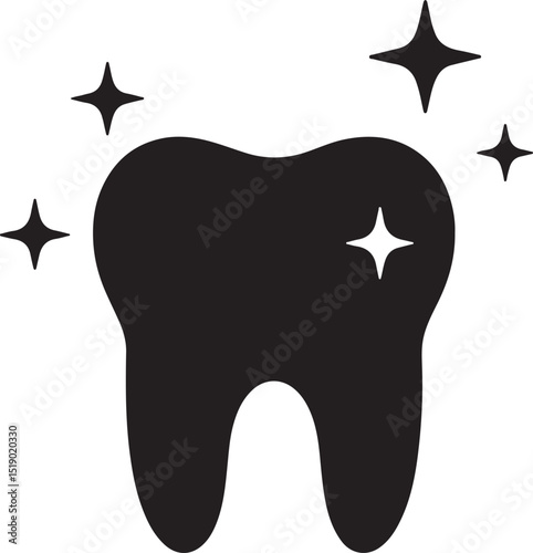 Tooth surrounded by stars icon silhouette vector. Ideal for fresh breath, oral hygiene, and dental care concepts.