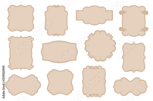 Vintage label frames. Luxury blanks, elegant empty shapes, decorative curls borders, classic ornamental curls elements, calligraphic cards, wedding template splendid vector isolated set