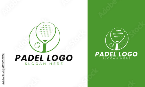 Paddle tennis logo design. Symbol with racket and circle concept for sport hobby