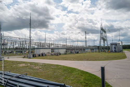 a large transformer station with transformers and switchgear
