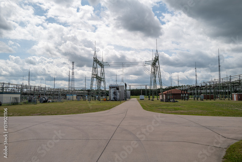 a large transformer station with transformers and switchgear