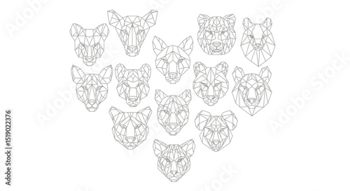 Polygonal Animal Heads in Heart Shape