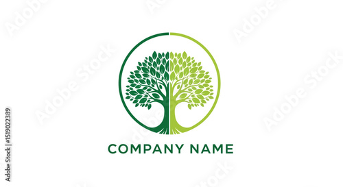 Symmetrical Green Tree Logo Design