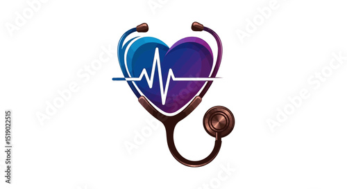 Heartshaped Stethoscope with Heartbeat Graphic