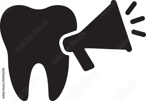 Tooth with loudspeaker icon silhouette vector. Ideal for dental promotion, marketing, and health campaigns.