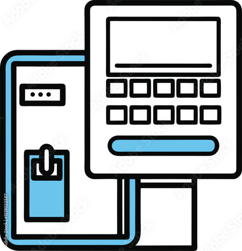 Outline icon of an ATM card being inserted into a card reader 