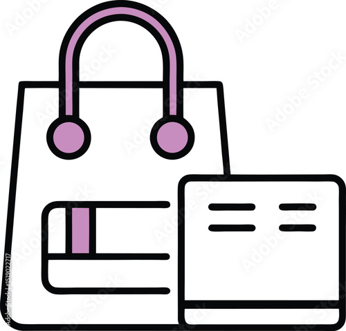 Outline icon of a shopping bag and a credit card 