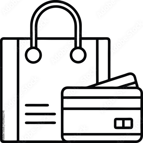 Outline icon of a shopping bag and a credit card 