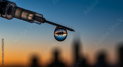 Sunset Reflection in a Hanging Droplet
