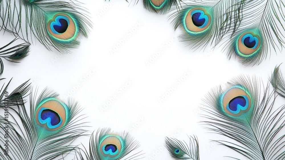 Obraz premium Peacock feathers arranged in a frame