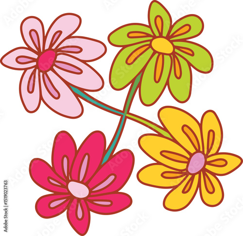 Colorful cartoon flower bouquet illustration.
