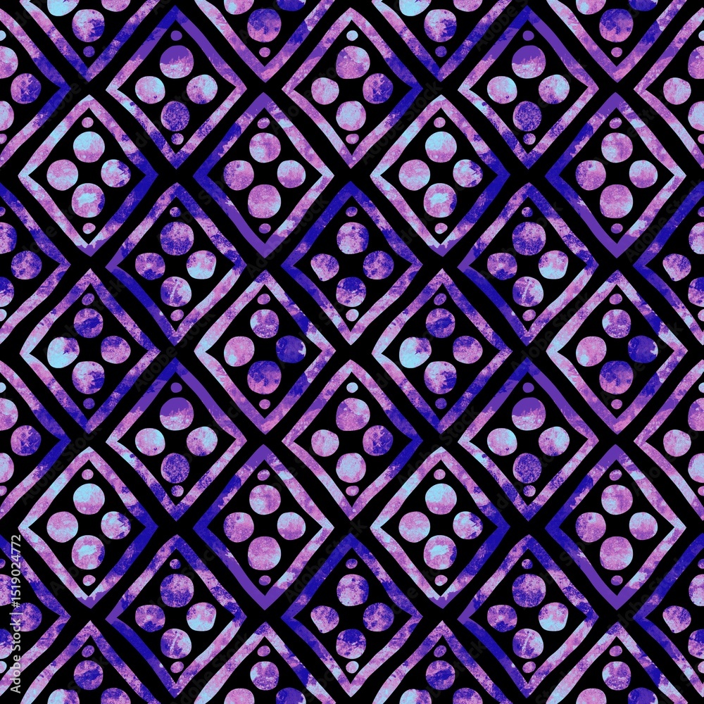 Obraz premium colorful seamless pattern, geometric elements in purple on black background