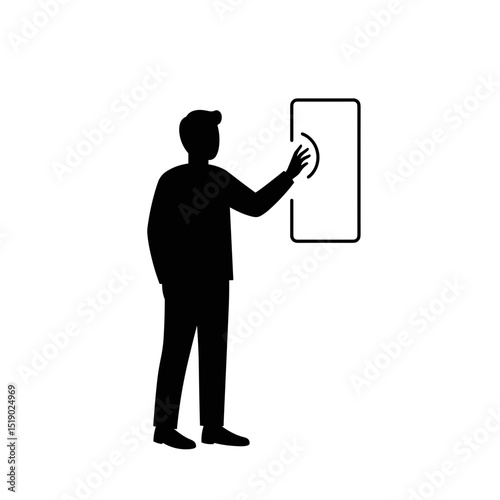 Man interacting with touchscreen device in modern digital environment  