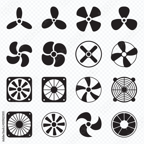 Fan and Propeller Icon Set for Ventilation Cooling and Airflow Design