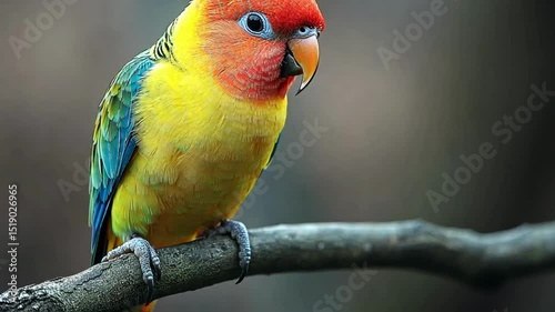 Colorful parrot perched on a branch in a natural setting showcasing its vibrant plumage