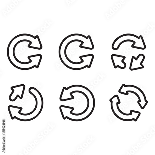 Collection of recycling and rotation arrow symbols. Recycle icons. Recycling arrows. Green icons for packaging, recycling. Ecology, environmentally friendly, environmental management symbols