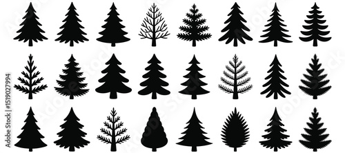 Various christmas tree silhouette vector set

