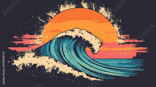 Ocean Wave Sunset Graphic