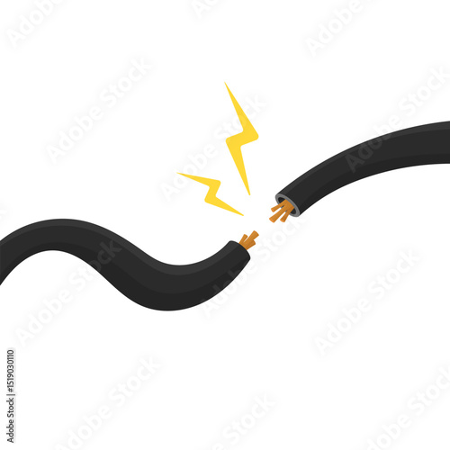 Broken live wire. Electricity in cable