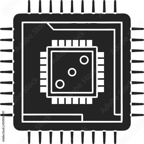 Black silhouette design illustrating a quantum algorithm chip with integrated circuitry