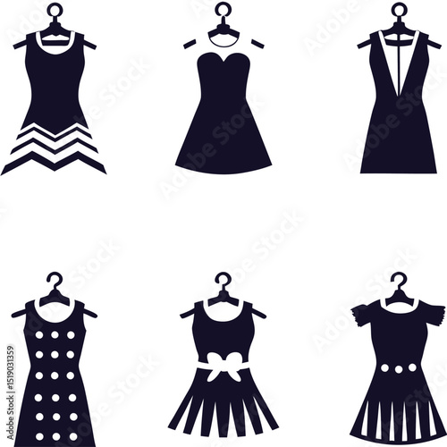 Fashion vector  illustration set of women's dresses, clothing, and beauty designs