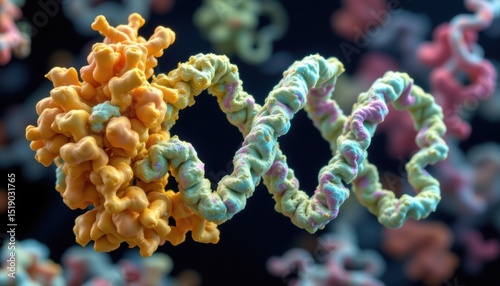 create a 3d rendering of a protein plex with alk and tyrosine kinase domains shown interacting with crizotinib inhibitor