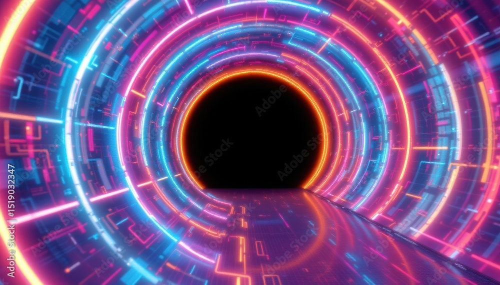 Obraz premium create a 3d digital art piece featuring a glowing neon line space tunnel, the image should have an optimized background wallpaper design, in pastel style