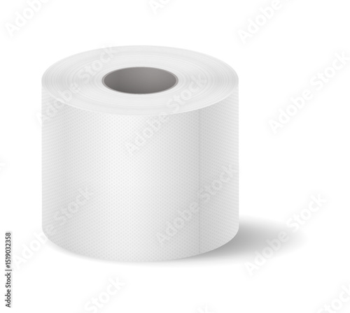 Realistic illustration of a white toilet paper roll. Simple and clean design. Perfectly depicted with soft shadows. Useful for hygiene and household themes.
