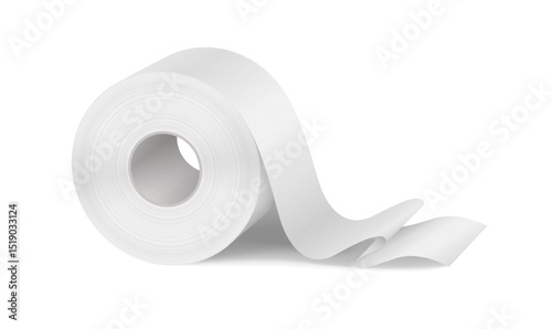 Toilet paper roll illustration, clean white color, hygiene and bathroom. Simple and realistic style. Essential household supply on plain backdrop.