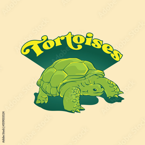 Vector art of tortoise for t-shirt, card, poster illustration. Wild animal creature green turtle start one step forward