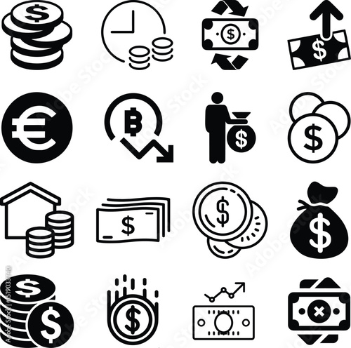 Finance set of web icons in line style. Money and Payment icons for web and mobile app. Money, payments, financial report, pay, banking, business, coin and more. Vector illustration