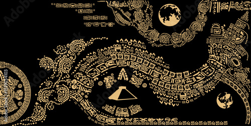 Icon Pack, symbols, letters, masks and pictures of the ancient Maya and Toltec civilization. Writing of the ancient peoples of America.