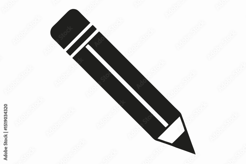 Simple Black and White Pencil Icon with Eraser for Design Projects Simple Black and White Pencil Icon with Eraser for Design Projects
