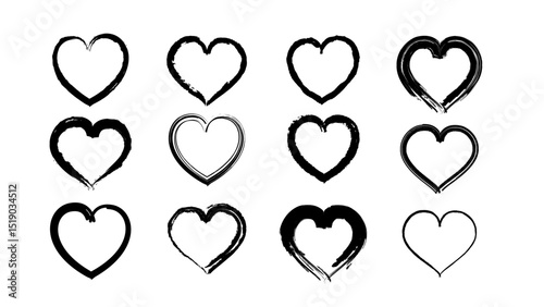 Heart shapes set. Hand drawn Heart doodle sketch collection. ink chalk grunge heart shapes, Scribble romance and love symbol, elements decorative vector illustration