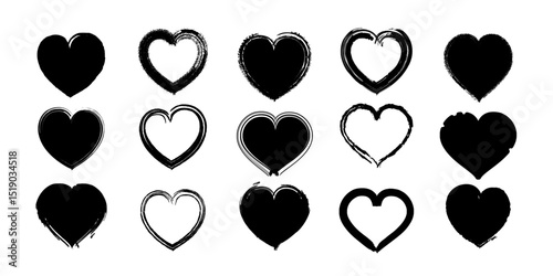 Heart shapes set. Hand drawn Heart doodle sketch collection. ink chalk grunge heart shapes, Scribble romance and love symbol, elements decorative vector illustration