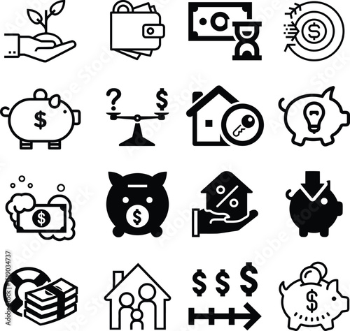 Finance set of web icons in line style. Money and Payment icons for web and mobile app. Money, payments, financial report, pay, banking, business, coin and more. Vector illustration
