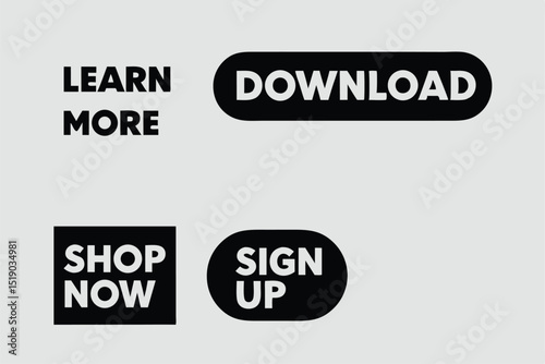 Modern action buttons learn download shop sign up for web and graphic design