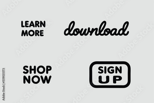 Minimalistic web button icons learn more download shop now sign up for various projects