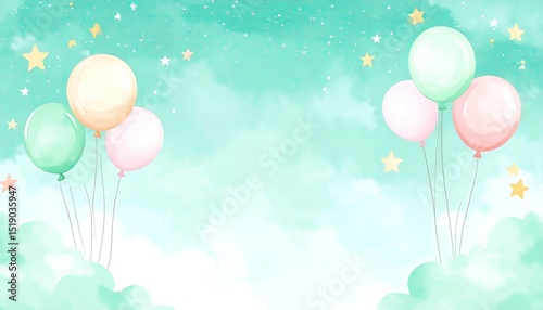 Eid post watercolor Sky Festivity with balloon