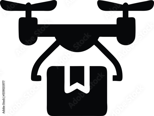 Black silhouette depicting an autonomous drone delivering a package with transparency