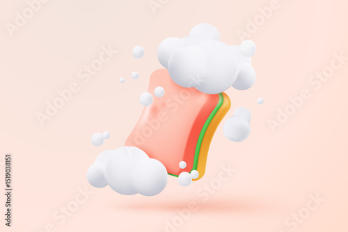 3d plastic bucket icon signs with soapy foam. House cleaning and washing household accessories. 3d water bucket realistic icon vector render illustration