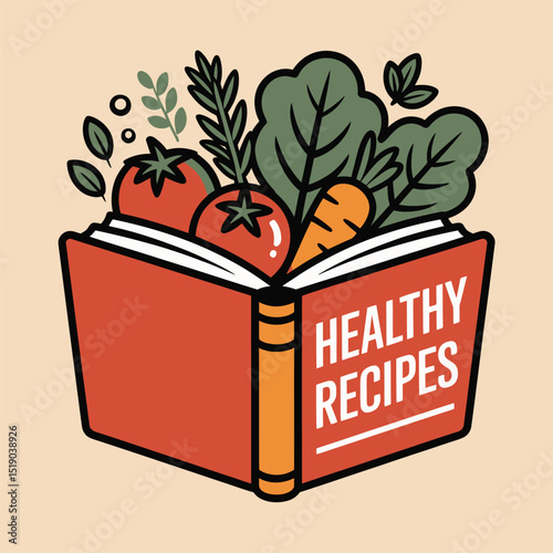 Illustrated healthy recipes cookbook featuring fresh vegetables for a balanced diet and nutritional meal planning for a delicious lifestyle