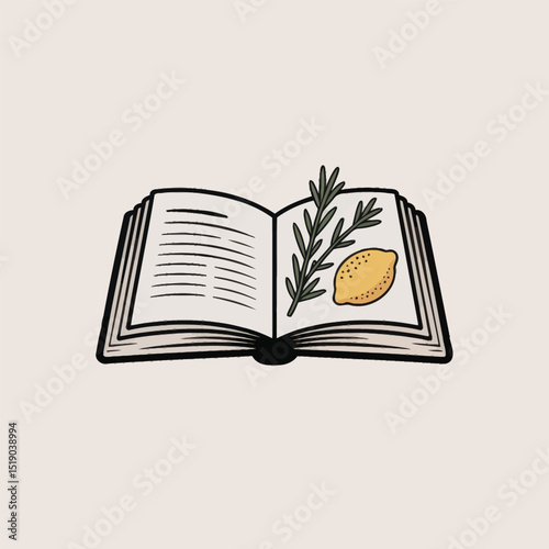 Illustrated open cookbook with rosemary lemon and minimalist design perfect for food blog recipe creation design and recipe inspirations